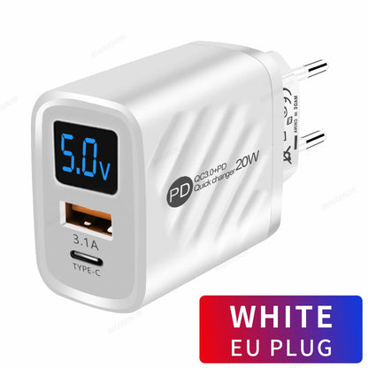 Ładowarka PD 20W USB-C z Wyświetlaczem LED - Quick Charge 3.0