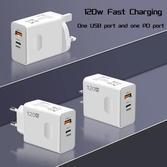 Ładowarka 120W Fast Charger USB Type C PD - Szybkie Ładowanie QC3.0 dla iPhone Xiaomi Samsung