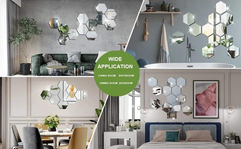 Naklejki Lustrzane 3D Heksagon - Samoprzylepne Akrylowe Dekoracje Ścienne DIY