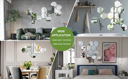 Naklejki Lustrzane 3D Heksagon - Samoprzylepne Akrylowe Dekoracje Ścienne DIY