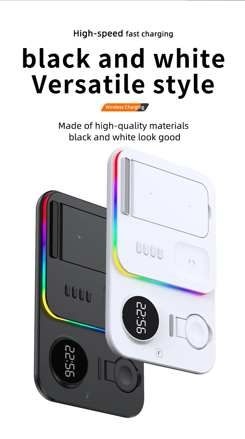 Ładowarka Bezprzewodowa 5w1 RGB - iPhone 17/16/15 Samsung Apple Watch