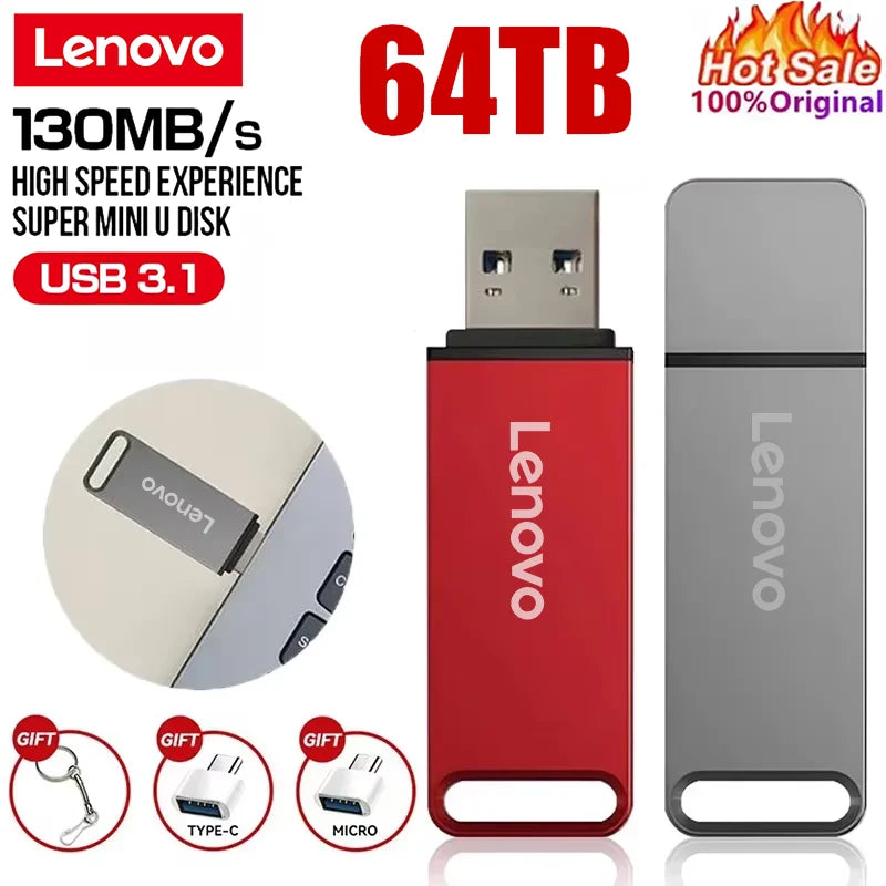 Pendrive Lenovo USB 3.0 1TB-64TB - Metalowy Szybki Transfer Wodoodporny dla PC i Laptopa
