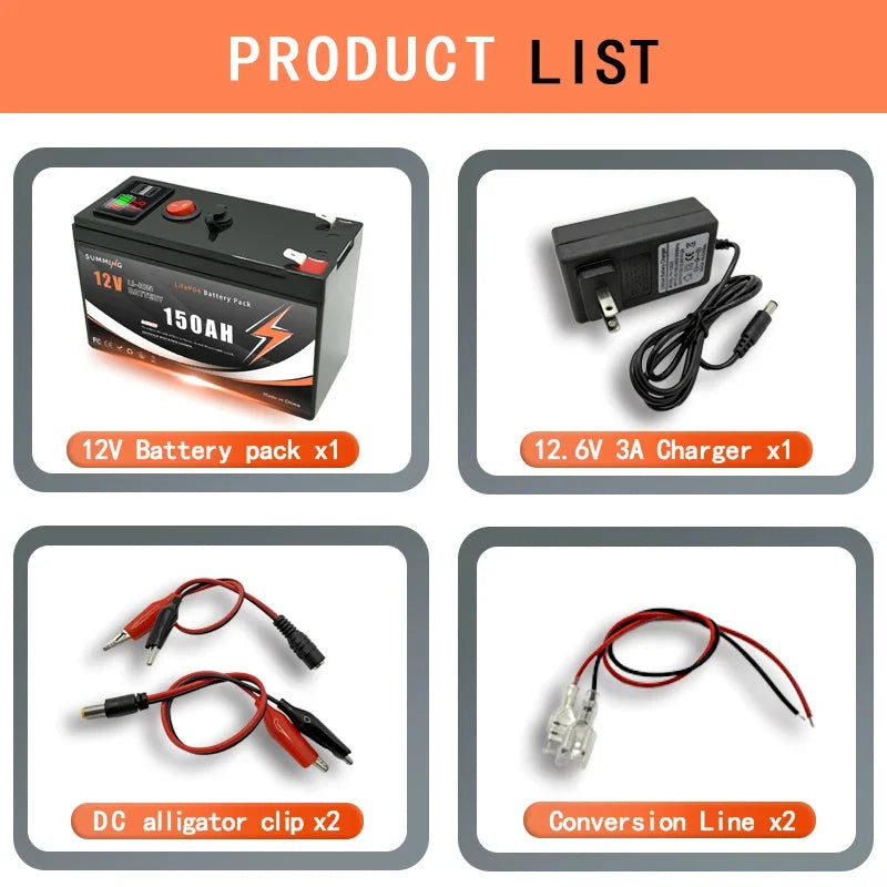 Bateria LiFePO4 12V 150Ah Litowa - 4000+ Cykli do Paneli Solarnych UPS Kajaków