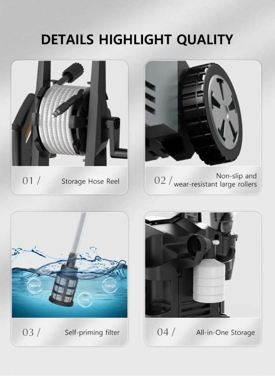 YOHON High Pressure Speed Wash Machine 1600W Induction Motor Multi - Water Source Car Cleaning Powerful Washer 3–7 Days Delivery