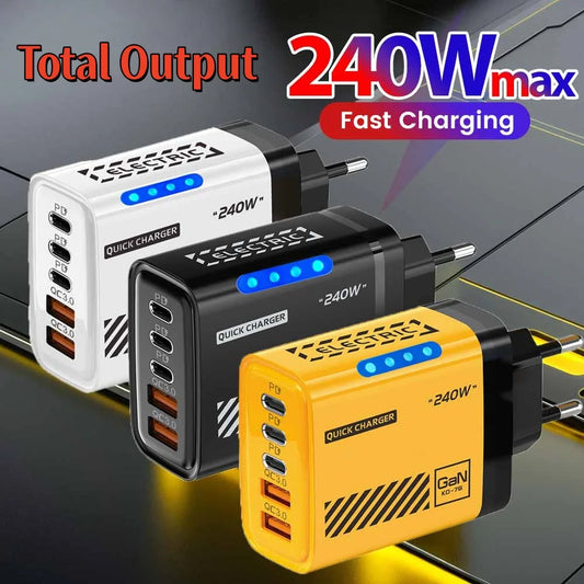 Ładowarka 240W GaN 5 Portów USB Type-C - Xiaomi iPhone Huawei Samsung Laptop