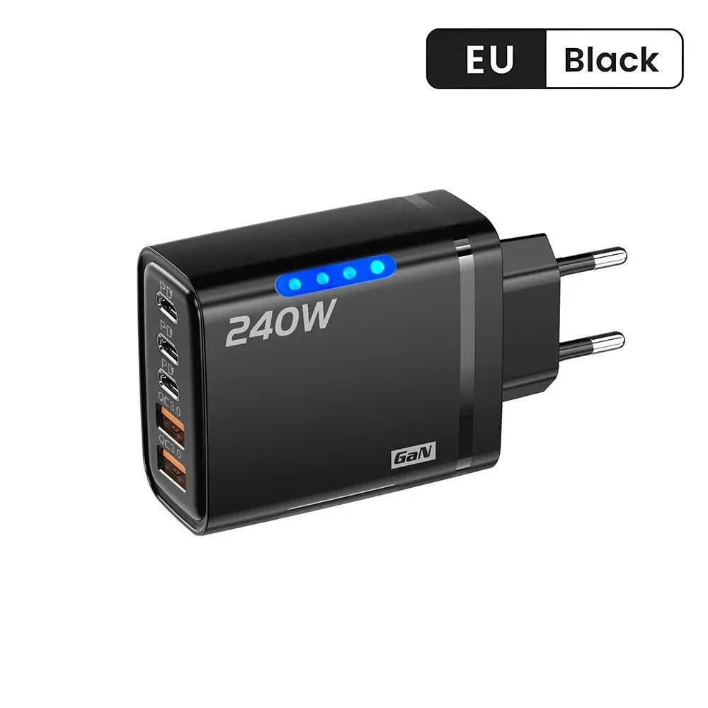 Ładowarka 240W GaN 5w1 USB-C - 3PD 2USB QC3.0 Kabel 10A iPhone 16 Samsung