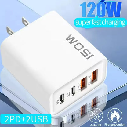 Ładowarka 120W 4 Porty USB-C PD QC3.0 - Podróżna iPhone Samsung EU/US/UK
