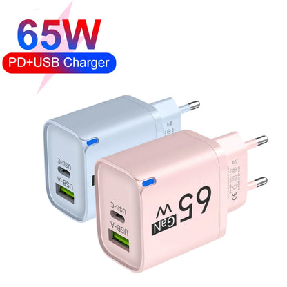 Ładowarka GaN 65W PD USB Type C - Szybka dla iPhone Xiaomi Huawei Samsung OnePlus