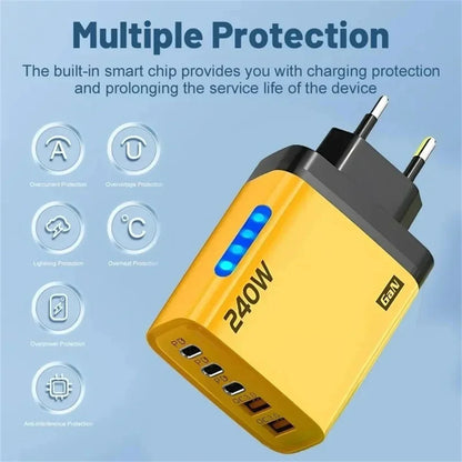 Ładowarka 240W GaN 5w1 USB-C - 3PD 2USB QC3.0 Kabel 10A iPhone 16 Samsung