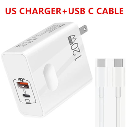 Ładowarka 120W Fast Charger USB Type C PD - Szybkie Ładowanie QC3.0 dla iPhone Xiaomi Samsung