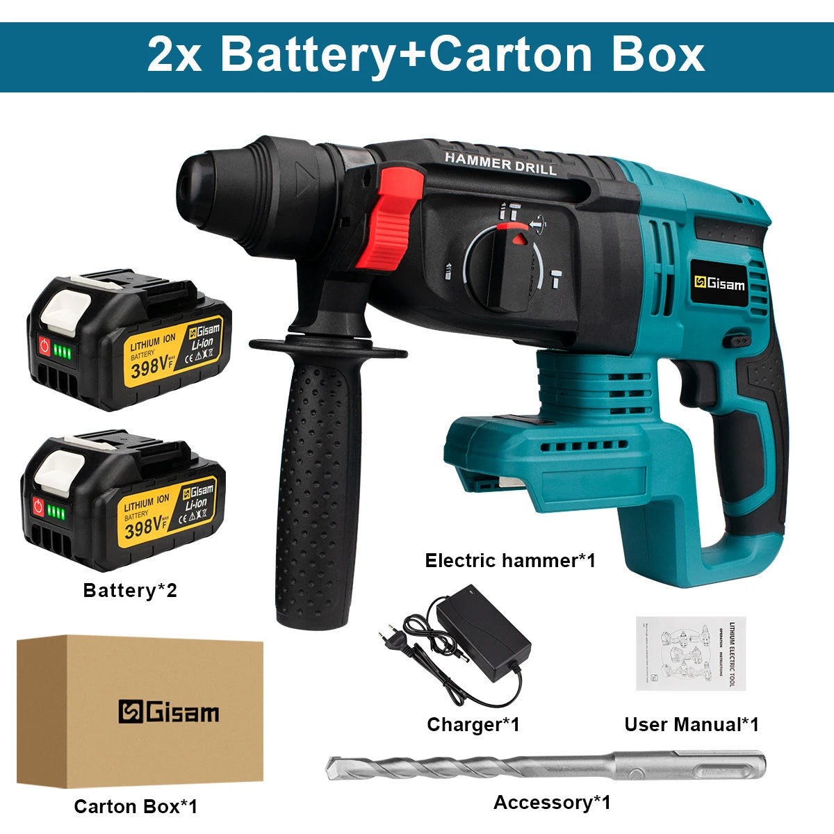 Wiertarka Udarowa Gisam 26mm Brushless - Młot Obrotowy Makita 18V Bezprzewodowa