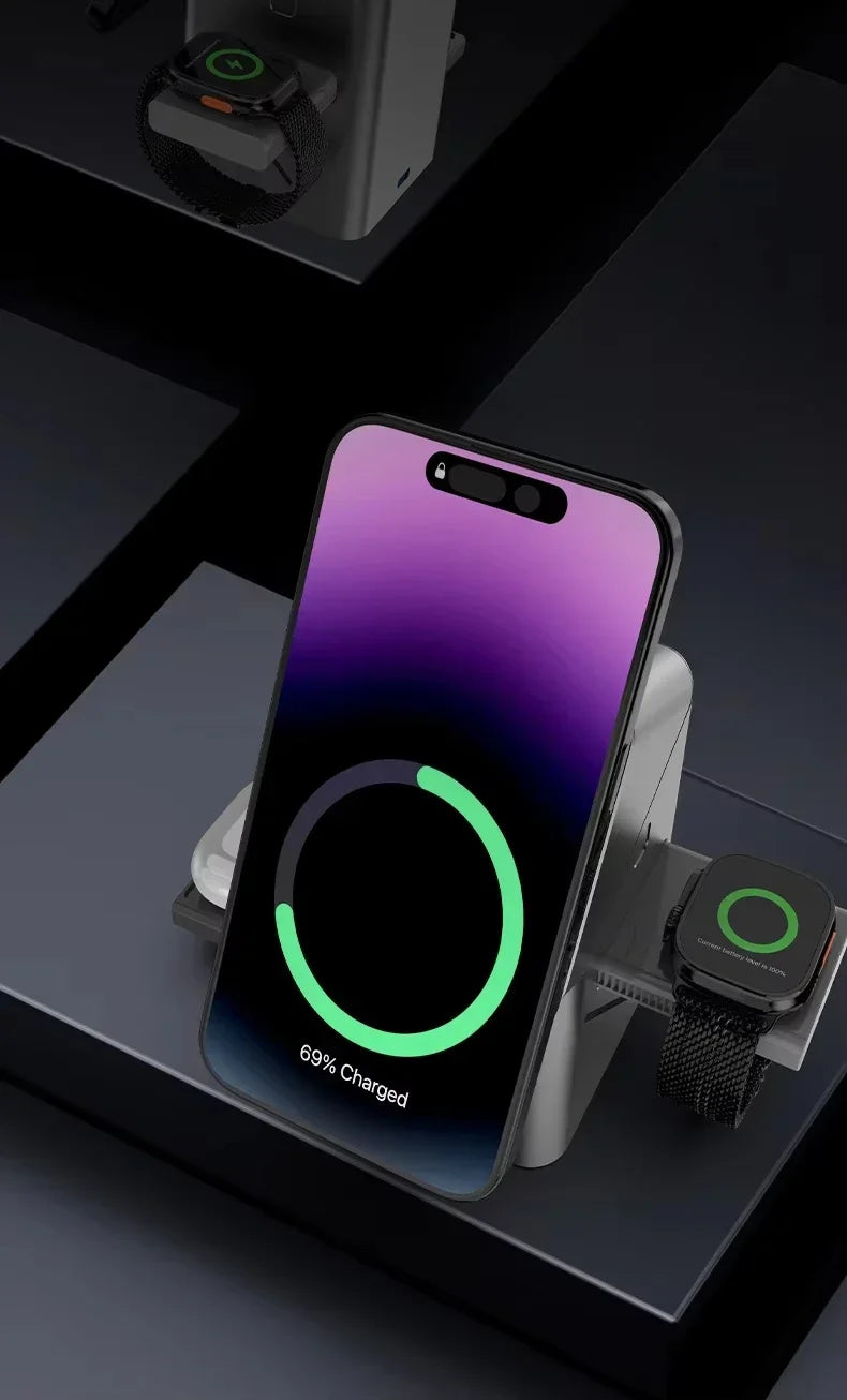Ładowarka Bezprzewodowa 3w1 Magnetyczna - iPhone 16/15/14/13 iWatch AirPods