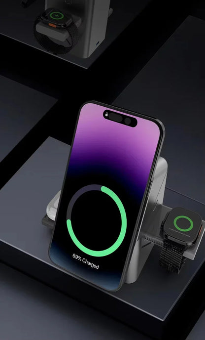 Ładowarka Bezprzewodowa 3w1 Magnetyczna - iPhone 16/15/14/13 iWatch AirPods