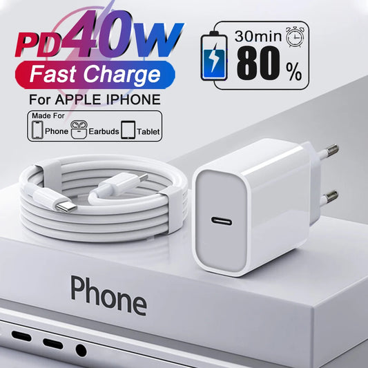 Ładowarka Apple 40W Type-C PD - iPhone 16/15/14/13/12/11 Pro Max Plus Kabel
