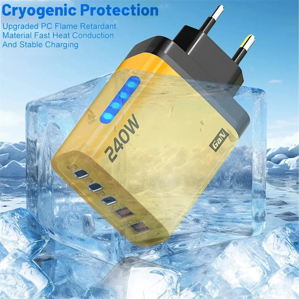Ładowarka 240W GaN 5w1 USB-C - 3PD 2USB QC3.0 Kabel 10A iPhone 16 Samsung
