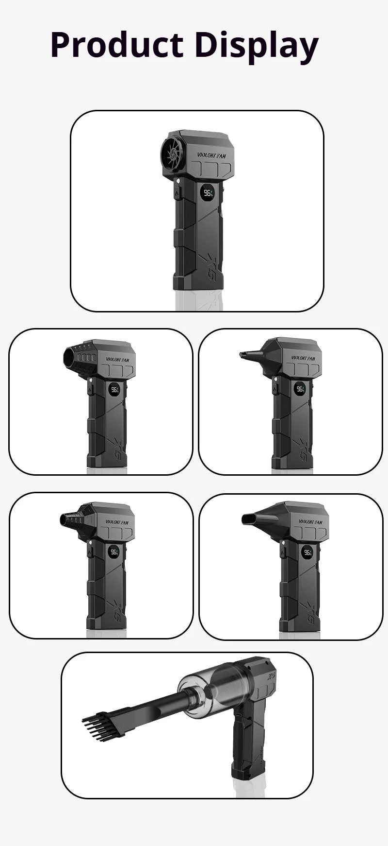 Dmuchawa 990000RPM Turbo - Powerful Air Blower Brushless Motor 198km/h Display Vacuum Kit