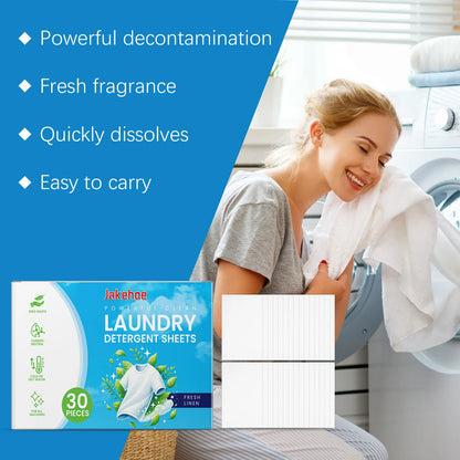30PCS Laundry Detergent Sheets - Remove Stubborn Stains & Odors - Dissolve Completely - Safe for All Fabrics Including Delicates