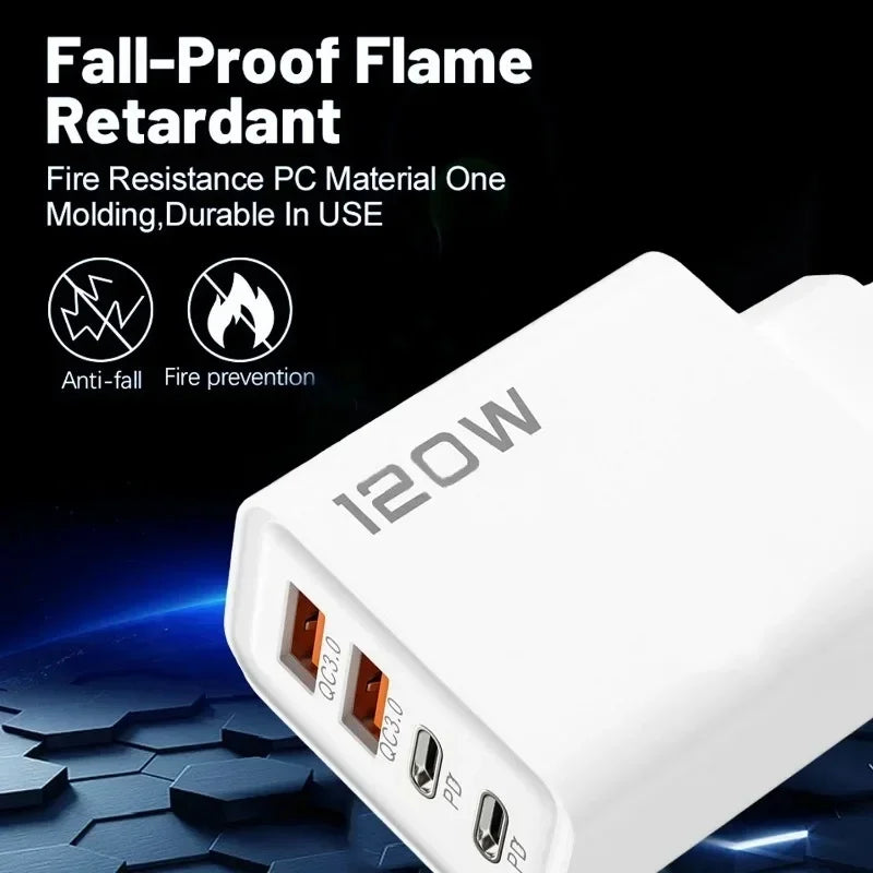 Ładowarka 120W 4 Porty USB-C PD QC3.0 - Podróżna iPhone Samsung EU/US/UK
