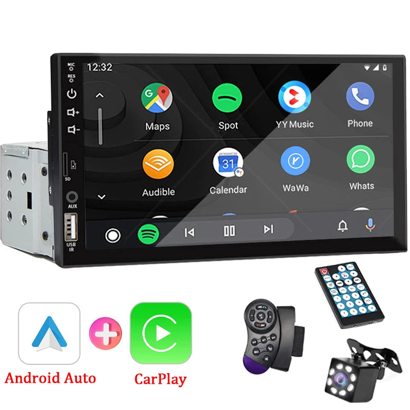Radio 7 Carplay Android Auto - 1 Din Multimedia Player HD Touch Screen FM Bluetooth MirrorLink