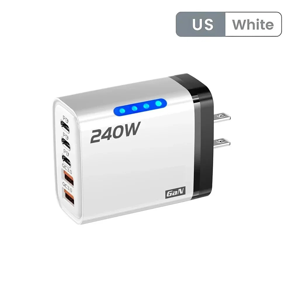 Ładowarka 240W GaN 5w1 USB-C - 3PD 2USB QC3.0 Kabel 10A iPhone 16 Samsung