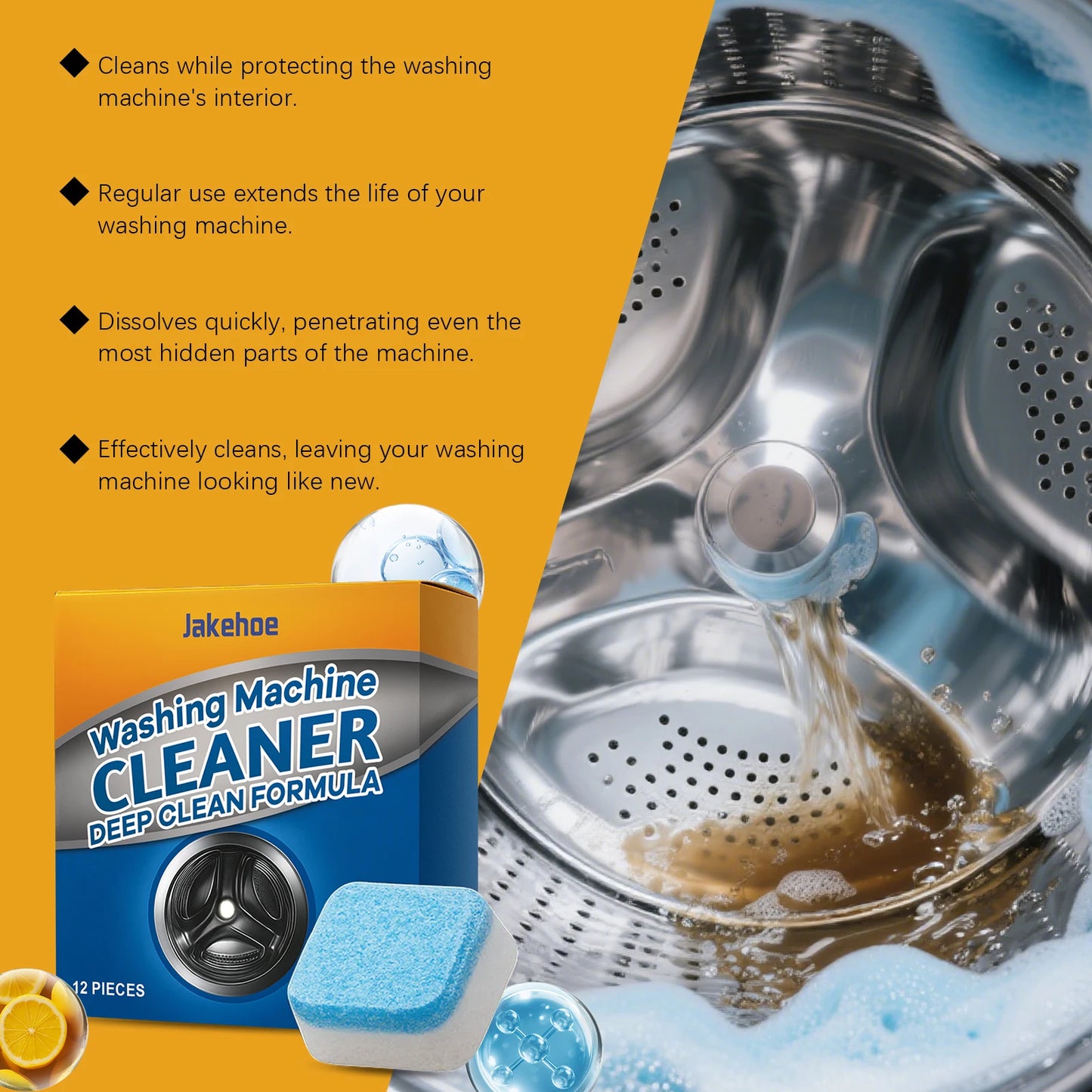 Powerful Washing Machine Cleaner Tablets - Deep Cleans, Removes Tough Stains & Limescale, Eliminates Odor & Mold