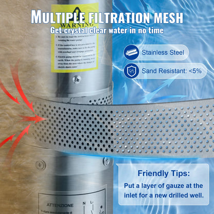 Pompa Głębinowa SucceBuy 370W/550W/750W/1100W - Stal Nierdzewna Deep Well Submersible