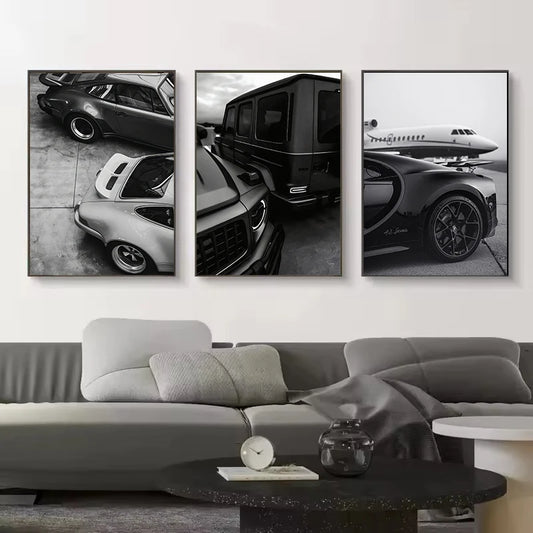 Plakat Vintage Samochód Sportowy - Czarno-Biały Obraz na Płótnie Luksusowe Auto