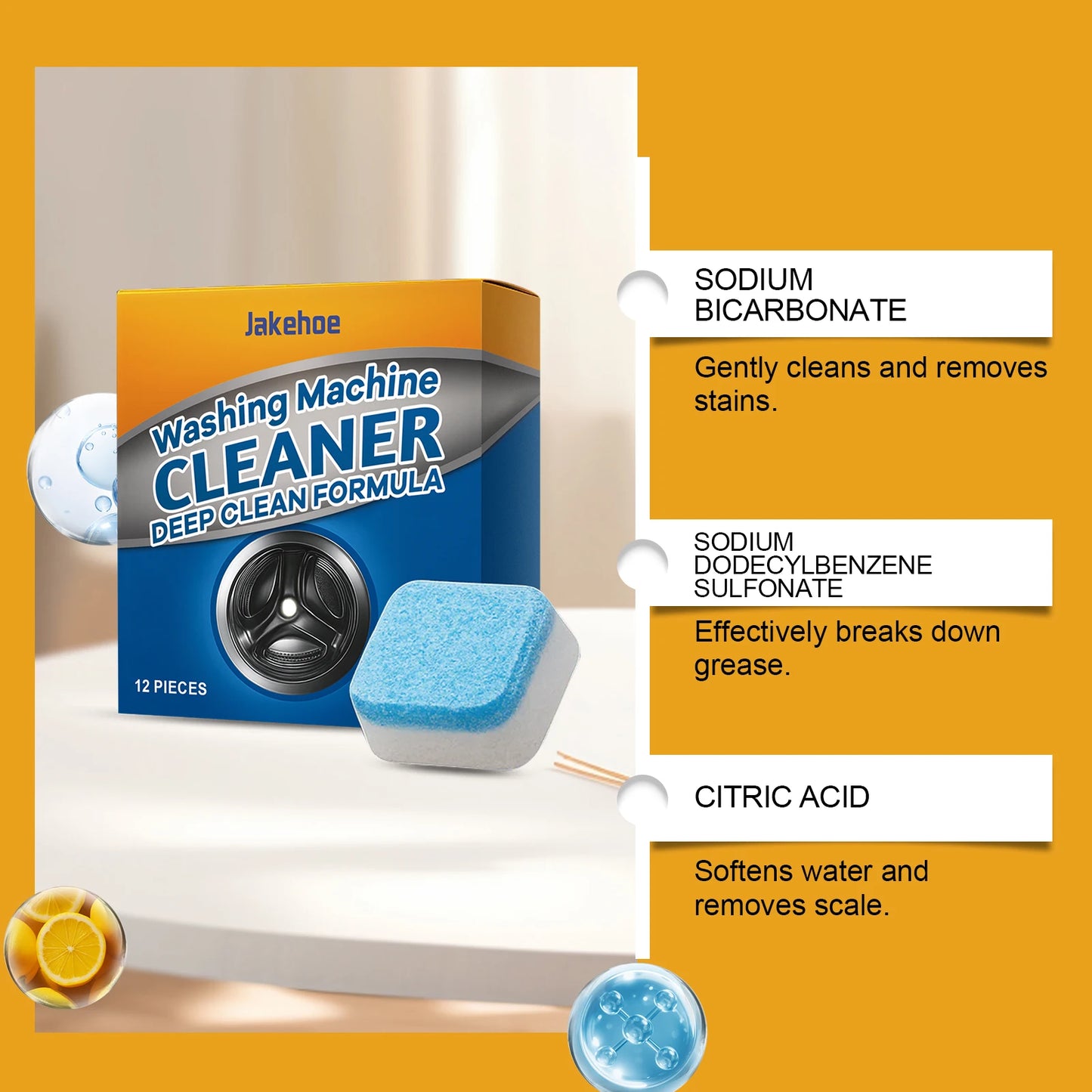 Powerful Washing Machine Cleaner Tablets - Deep Cleans, Removes Tough Stains & Limescale, Eliminates Odor & Mold