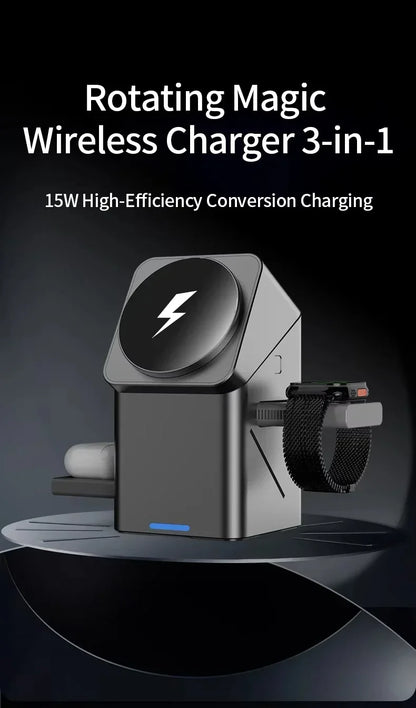 Ładowarka Bezprzewodowa 3w1 Magnetyczna - iPhone 16/15/14/13 iWatch AirPods