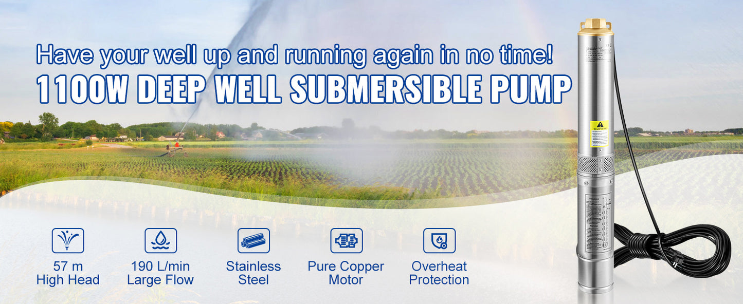 Pompa Głębinowa SucceBuy 370W/550W/750W/1100W - Stal Nierdzewna Deep Well Submersible