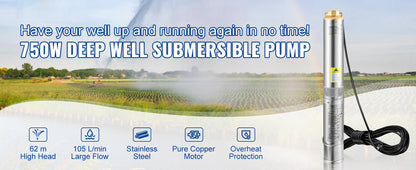 Pompa Głębinowa SucceBuy 370W/550W/750W/1100W - Stal Nierdzewna Deep Well Submersible